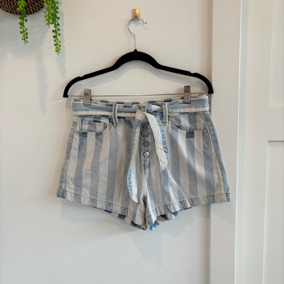 Rewash Brand Striped Denim Super High Rise Paperbag Shorts Women's Size 9/29 - Picture 1 of 11